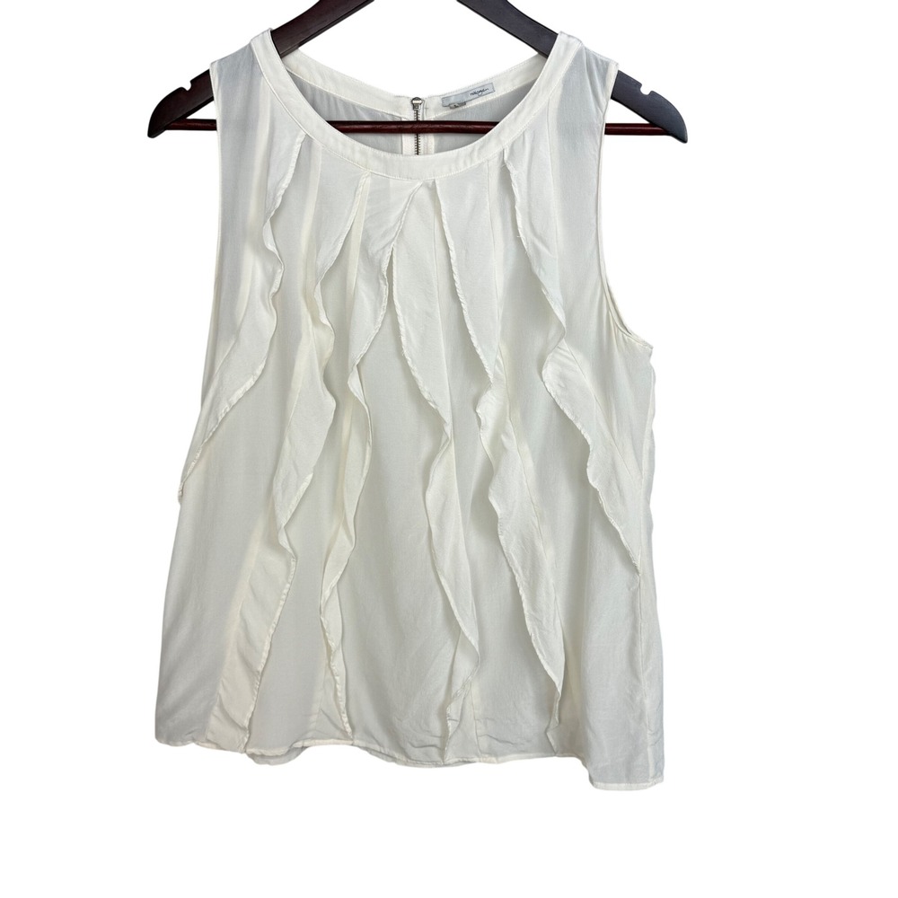 Halogen Ruffle‎ Sleeveless Blouse Women L Ivory 100% Silk Zip Back